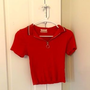 Super cute collared red shirt, chrome zipper details, size M urban outfitters
